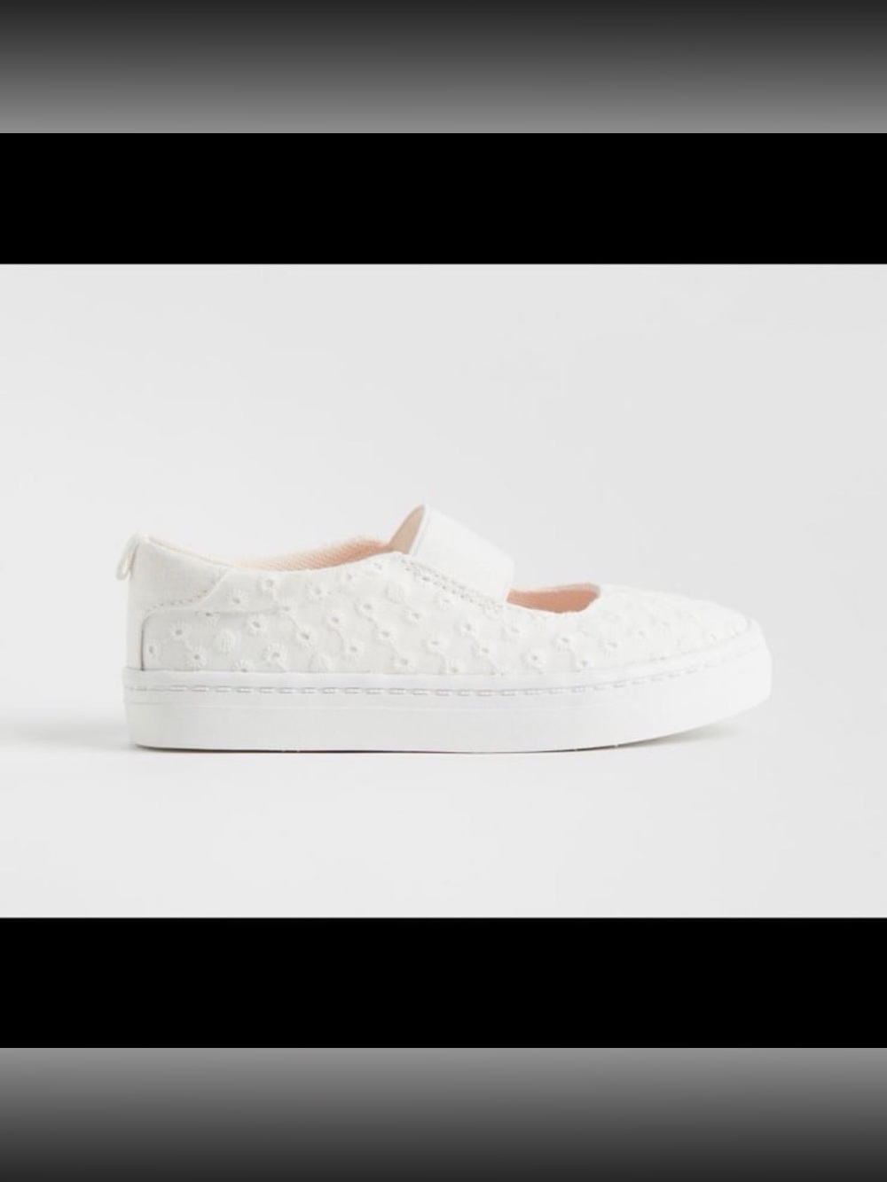 New H&M Girls White Floral Embroidered Mary Jane Flat Slip On Shoes Size 9
